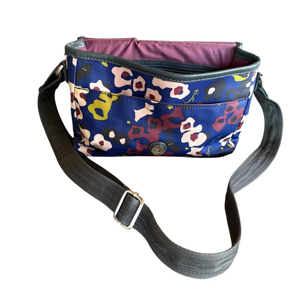 RADLEY LONDON Blue Scottie Dog Purple Nylon Shoulder Flap Zip Crossbody Bag RARE - Picture 5 of 16